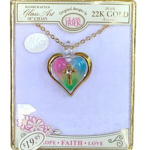 🎉 Bundle 3/$10 Glass Baron Rainbow Heart With Cross Necklace